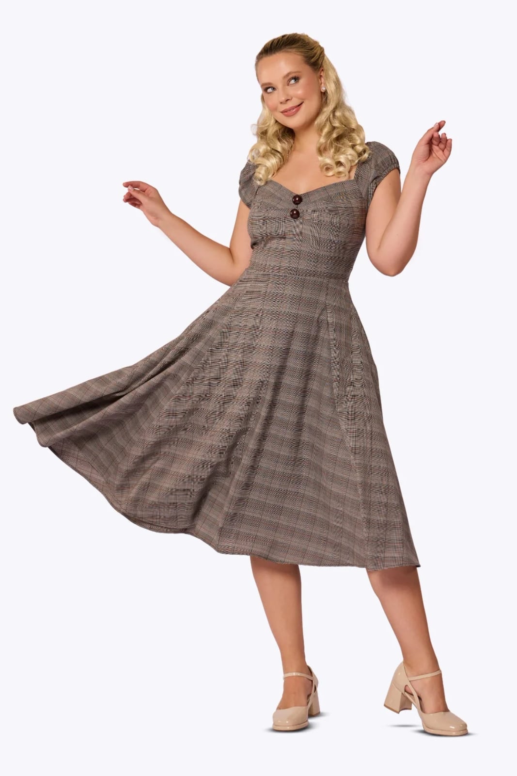 Brown and Gray Plaid Fit and Flare Dress — Classy Dark Academia Outfits