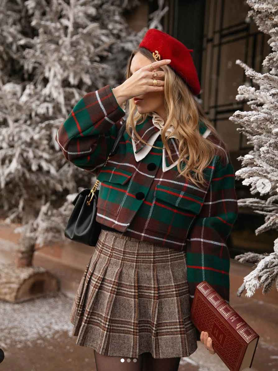 Cropped Plaid Jacket with White Shirt and Pleated, Office-Safe Version — Classy Dark Academia Outfits