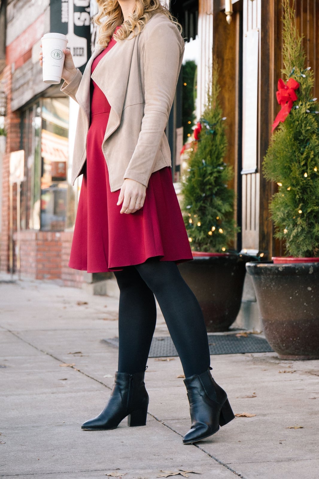 Red Knit Fit and Flare Dress — Classy Dark Red Dress