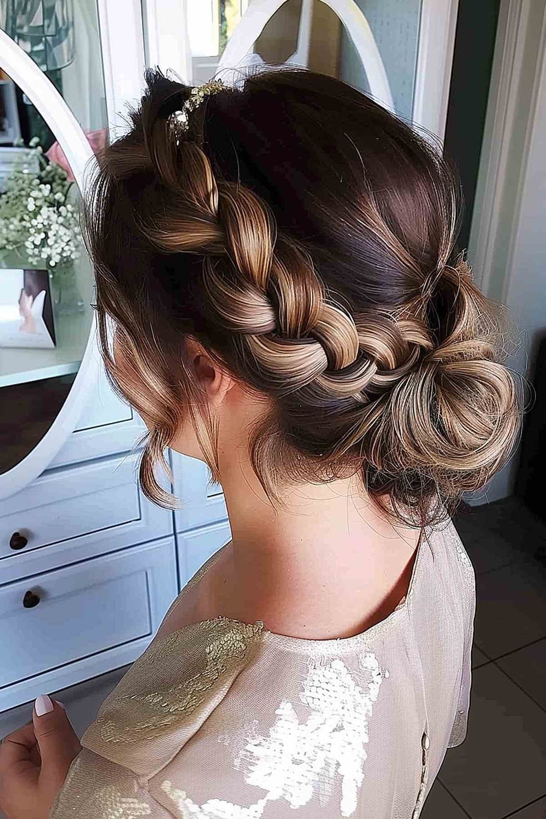 Braided Crown To Low Bun With Highlights Braided Crown To Low Bun With Highlights — Classy Dirty Hair Hairstyles