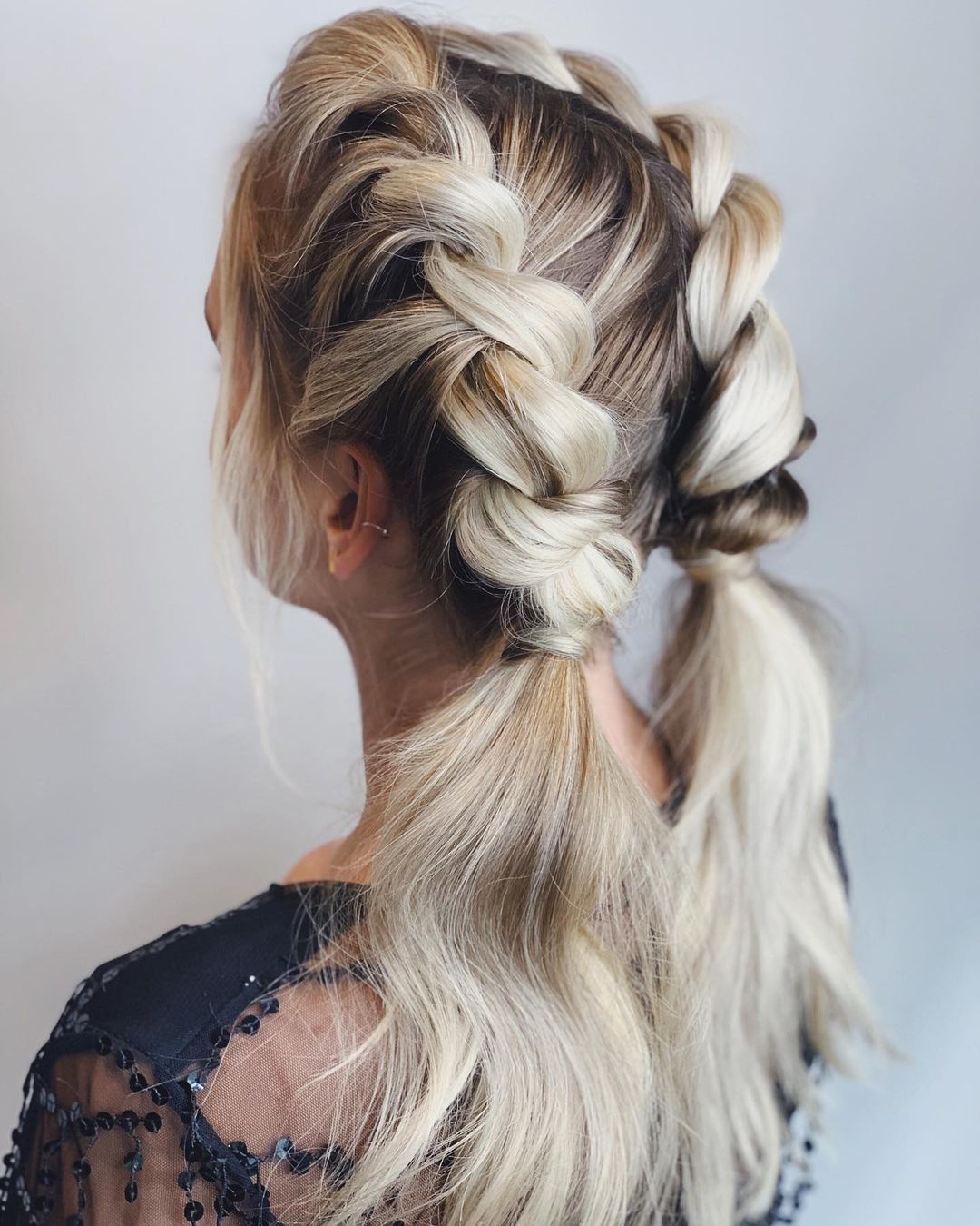 Ash Blonde Braids Into Low Ponytails Ash Blonde Braids Into Low Ponytails — Classy Dirty Hair Hairstyles