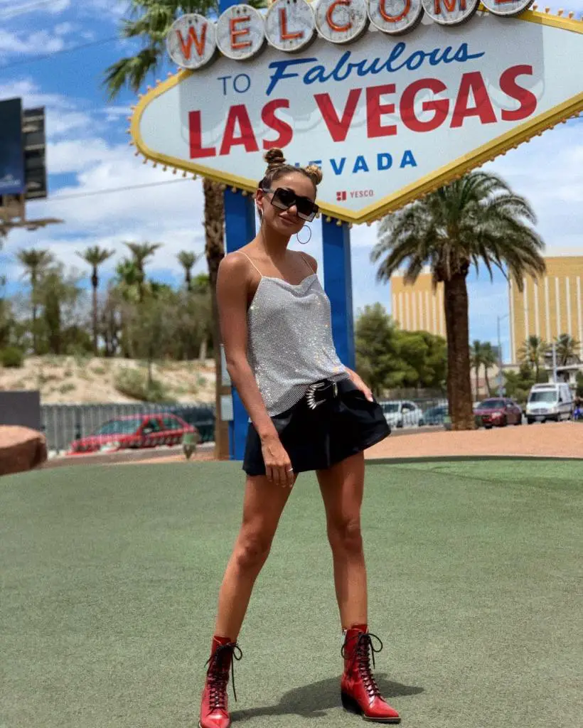 Red Lace-Up Boots With Silver Camisole And Black Shorts Red Lace-Up Boots With Silver Camisole And Black Shorts — Classy Doc Martens Outfits