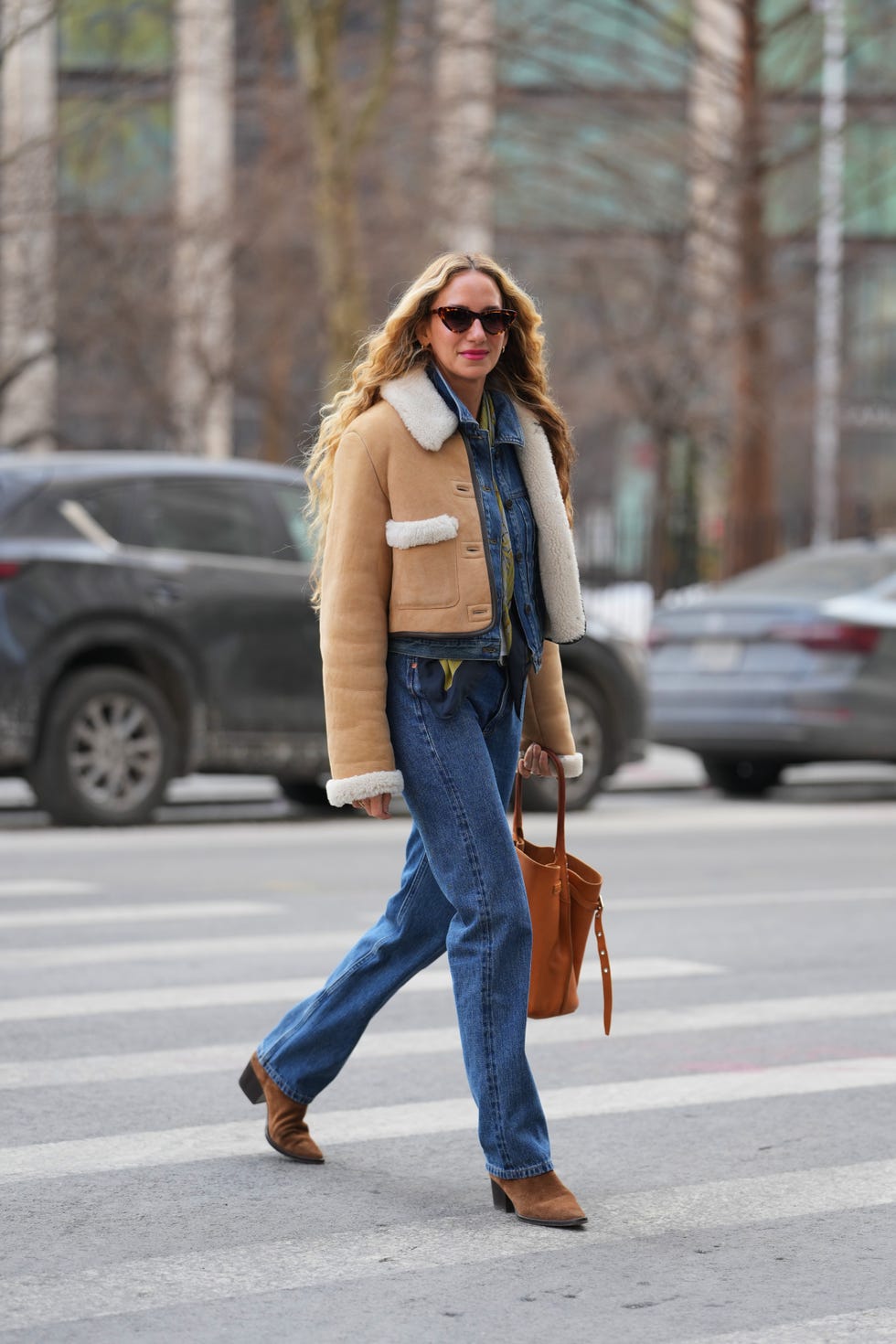 Shearling Jacket Over Denim — Classy Downtown Girl Outfits