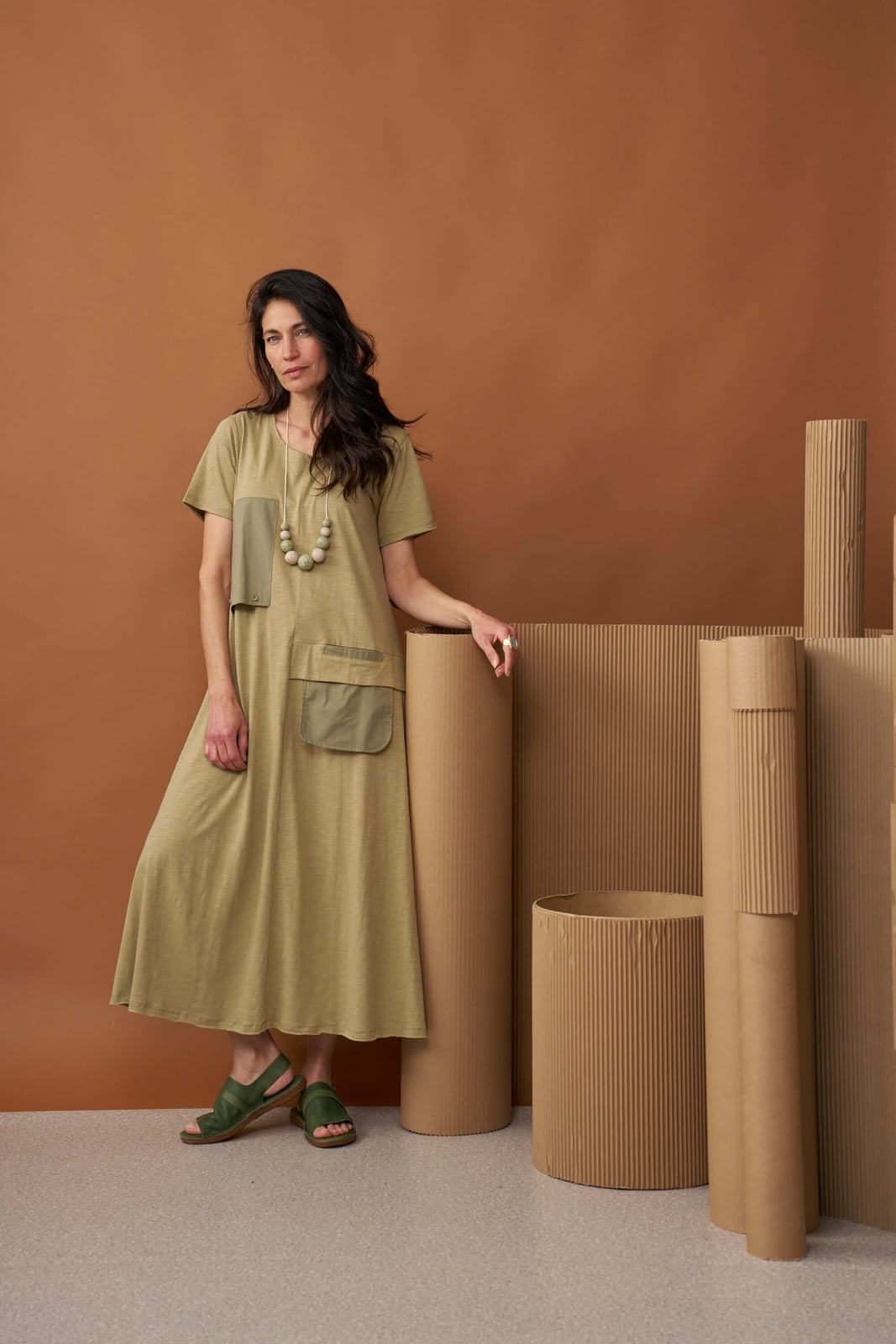 Khaki Green Cotton Jersey T-Shirt Dress Khaki Green Cotton Jersey T-Shirt Dress — Classy Dress As Your Type