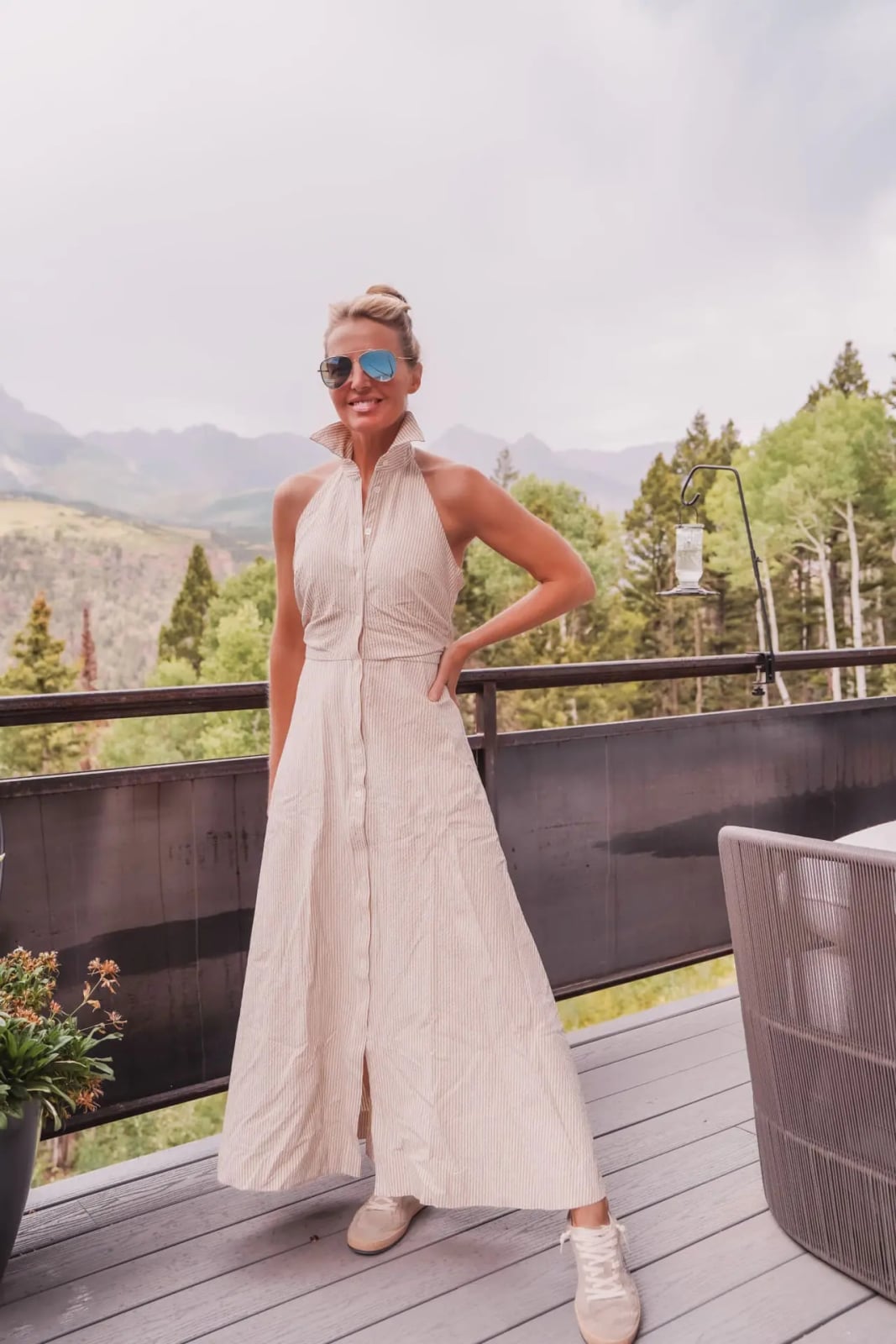 Beige and White Striped Halter Maxi Dress Beige and White Striped Halter Maxi Dress — Classy Dress As Your Type