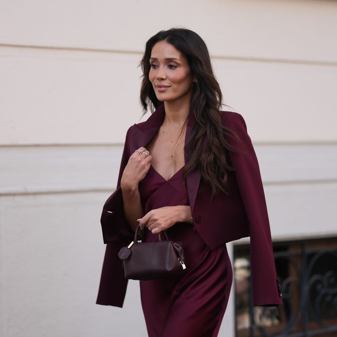 Burgundy Satin Slip Dress With Cropped Crepe Jacket Burgundy Satin Slip Dress With Cropped Crepe Jacket — Classy Dress with Jacket