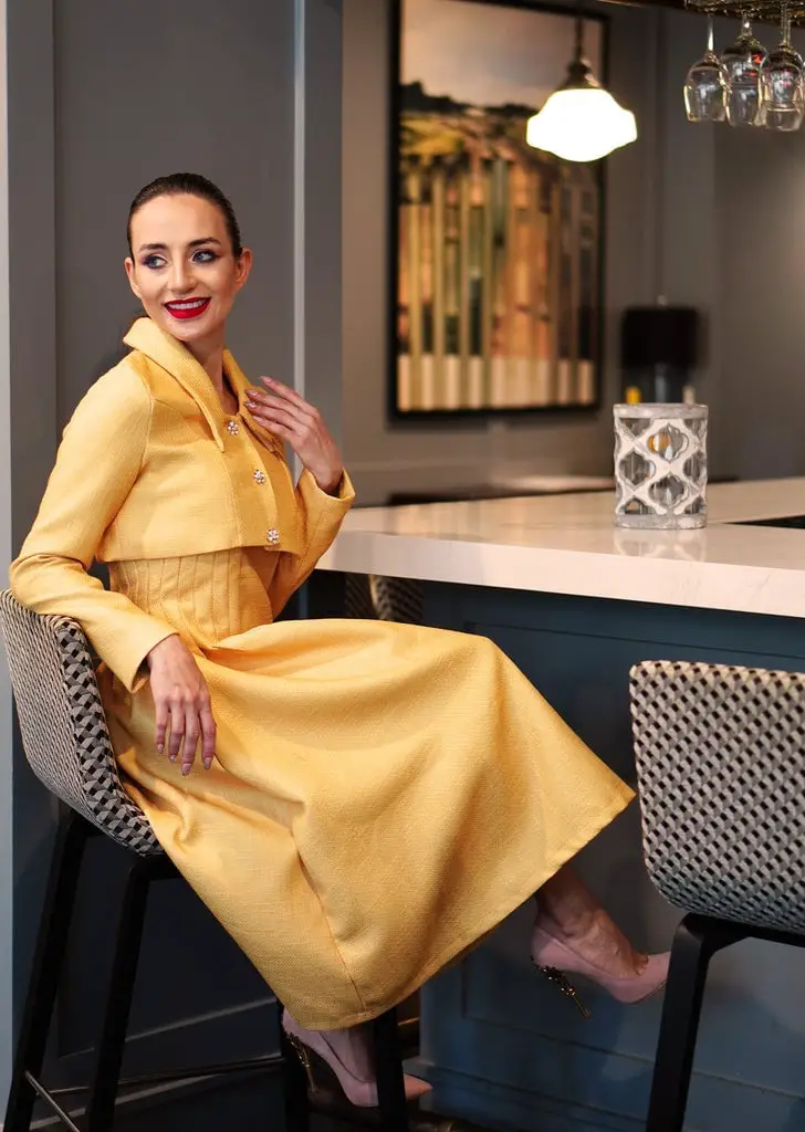 Yellow Midi Dress With Cropped Structured Jacket Yellow Midi Dress With Cropped Structured Jacket — Classy Dress with Jacket