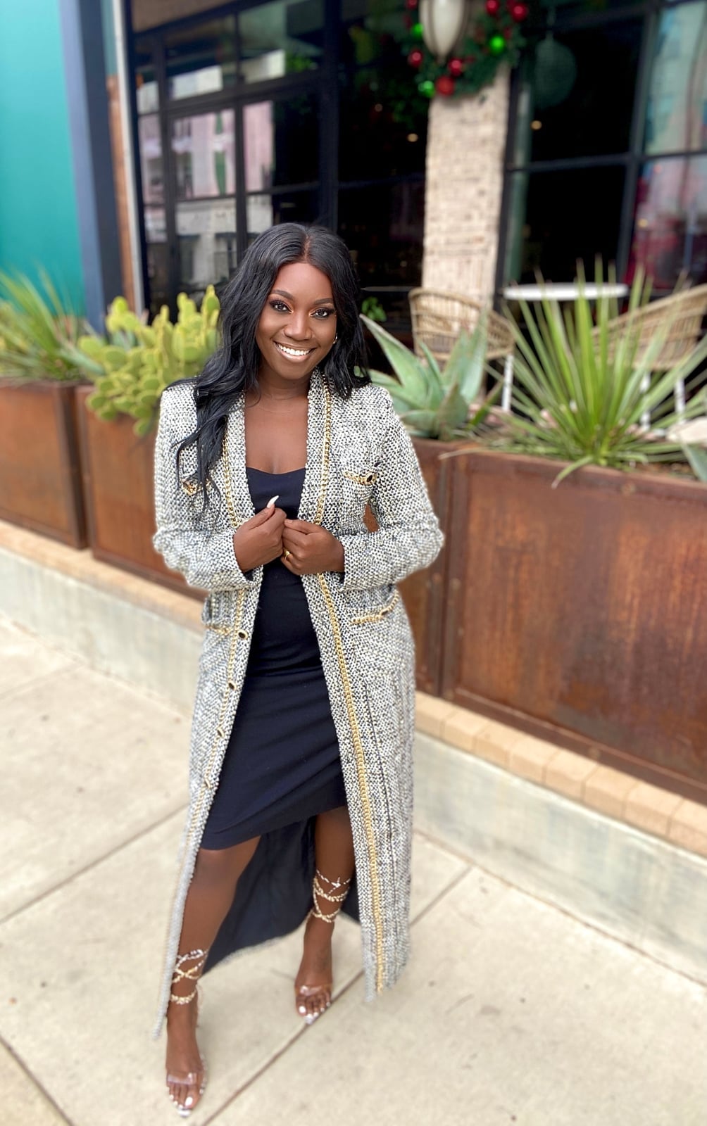 Black Sleeveless Dress With Tweed Jacket Black Sleeveless Dress With Tweed Jacket — Classy Dress with Jacket