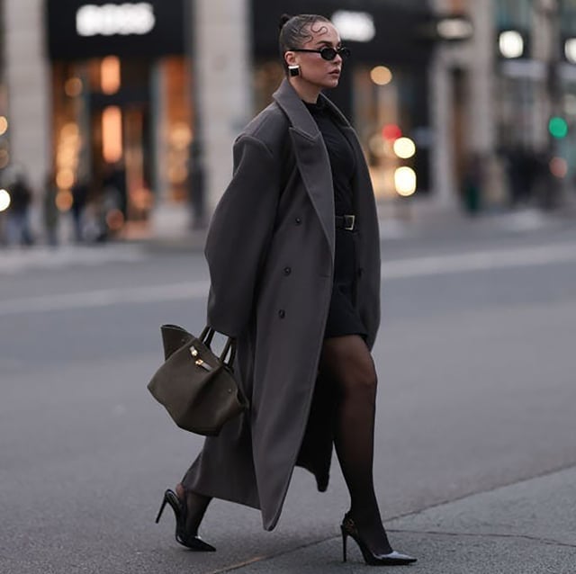 Black Mini Dress Under Gray Double-Breasted Coat Black Mini Dress Under Gray Double-Breasted Coat — Classy Dress with Jacket