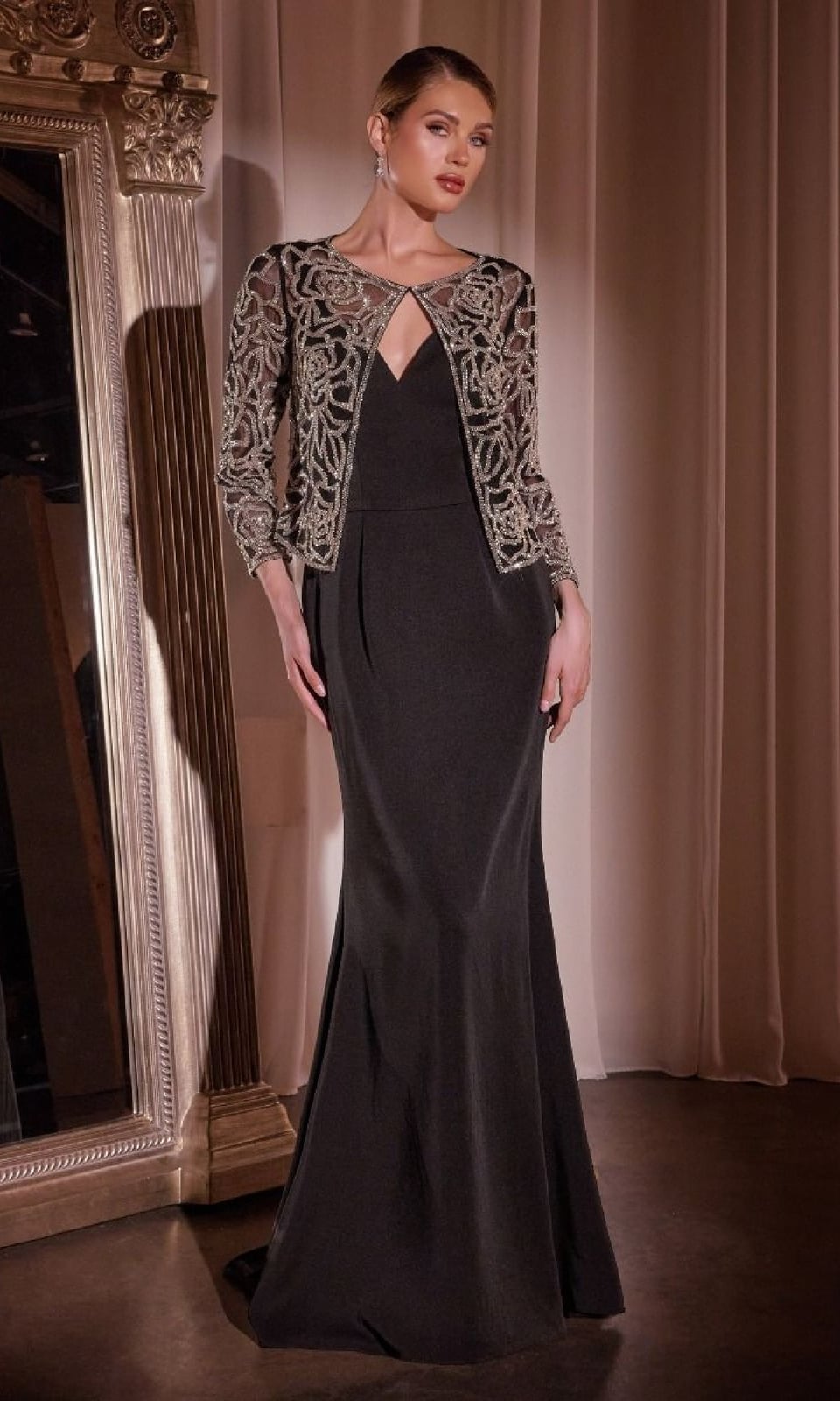 Black Mermaid Dress With Beaded Jacket Black Mermaid Dress With Beaded Jacket — Classy Dress with Jacket