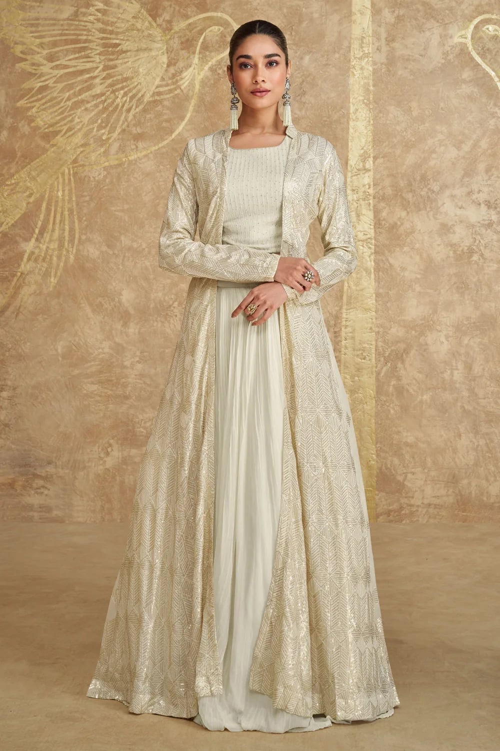 Cream Dress With Sequin Open-Front Jacket Cream Dress With Sequin Open-Front Jacket — Classy Dress with Jacket