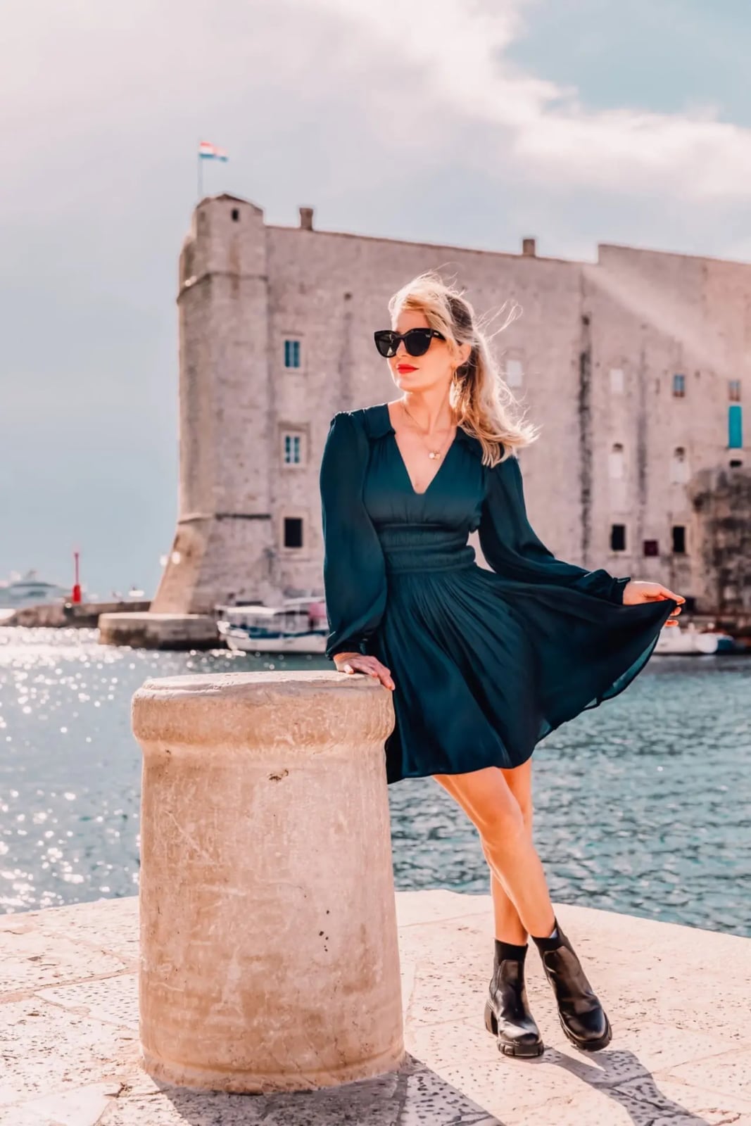 Dark Teal Dress with Ankle Boots Dark Teal Dress with Ankle Boots — Classy Edgy Outfits