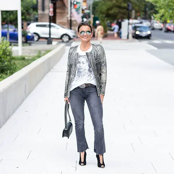 Metallic Biker Jacket with Bootcut Jeans Metallic Biker Jacket with Bootcut Jeans — Classy Edgy Outfits