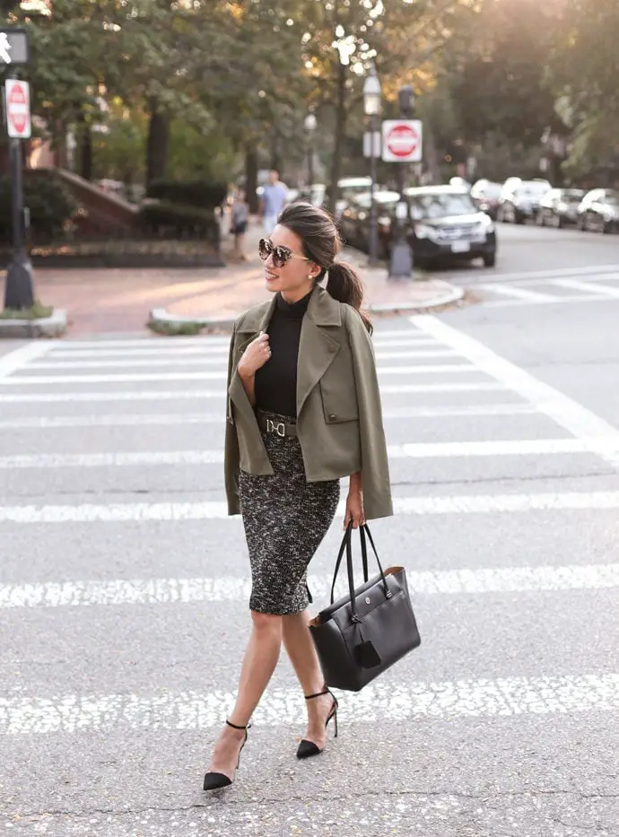 Olive Green Jacket with Pencil Skirt Olive Green Jacket with Pencil Skirt — Classy Edgy Outfits