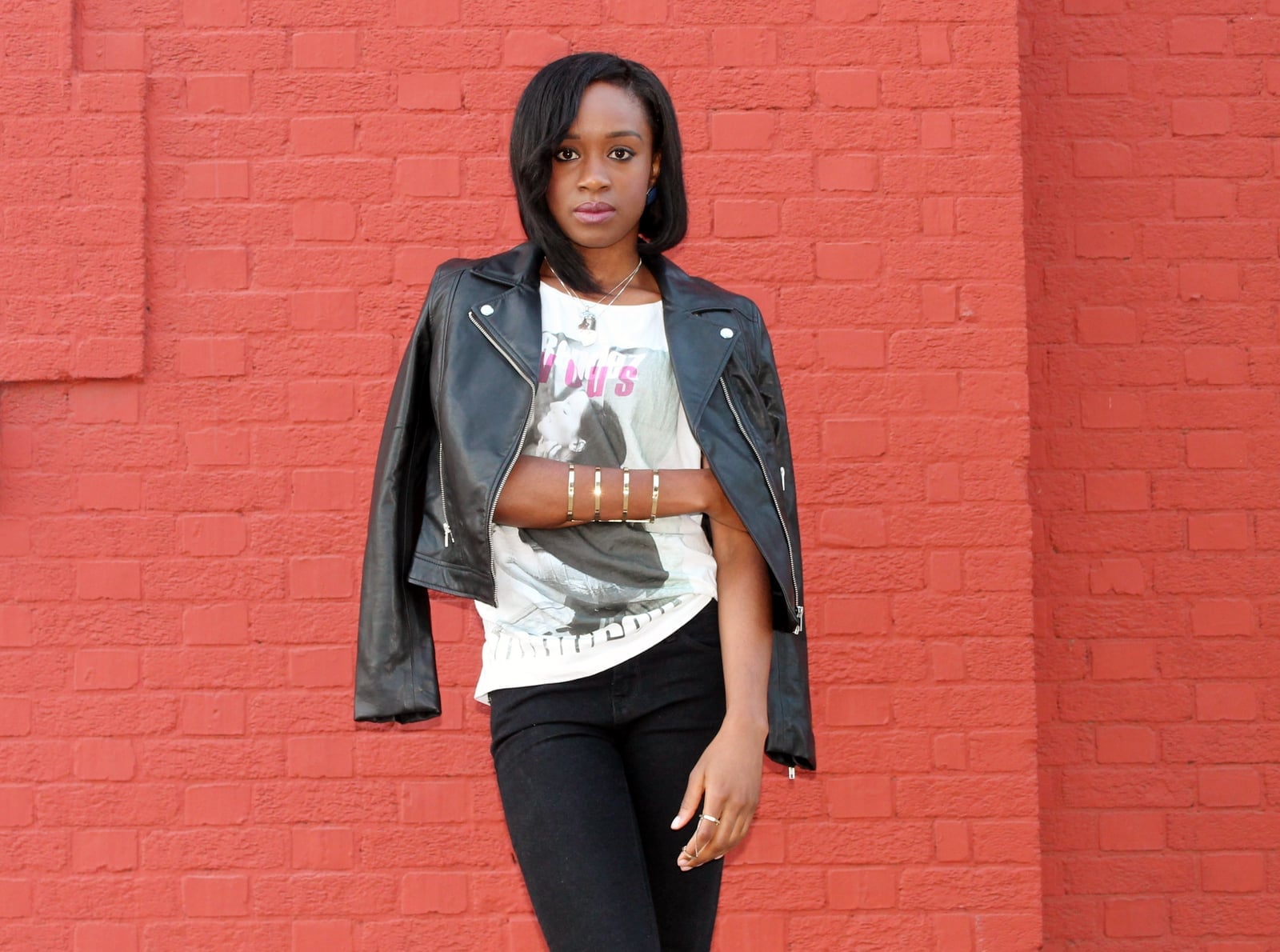 Moto Jacket with Graphic Tee and Slim Pants Moto Jacket with Graphic Tee and Slim Pants — Classy Edgy Outfits