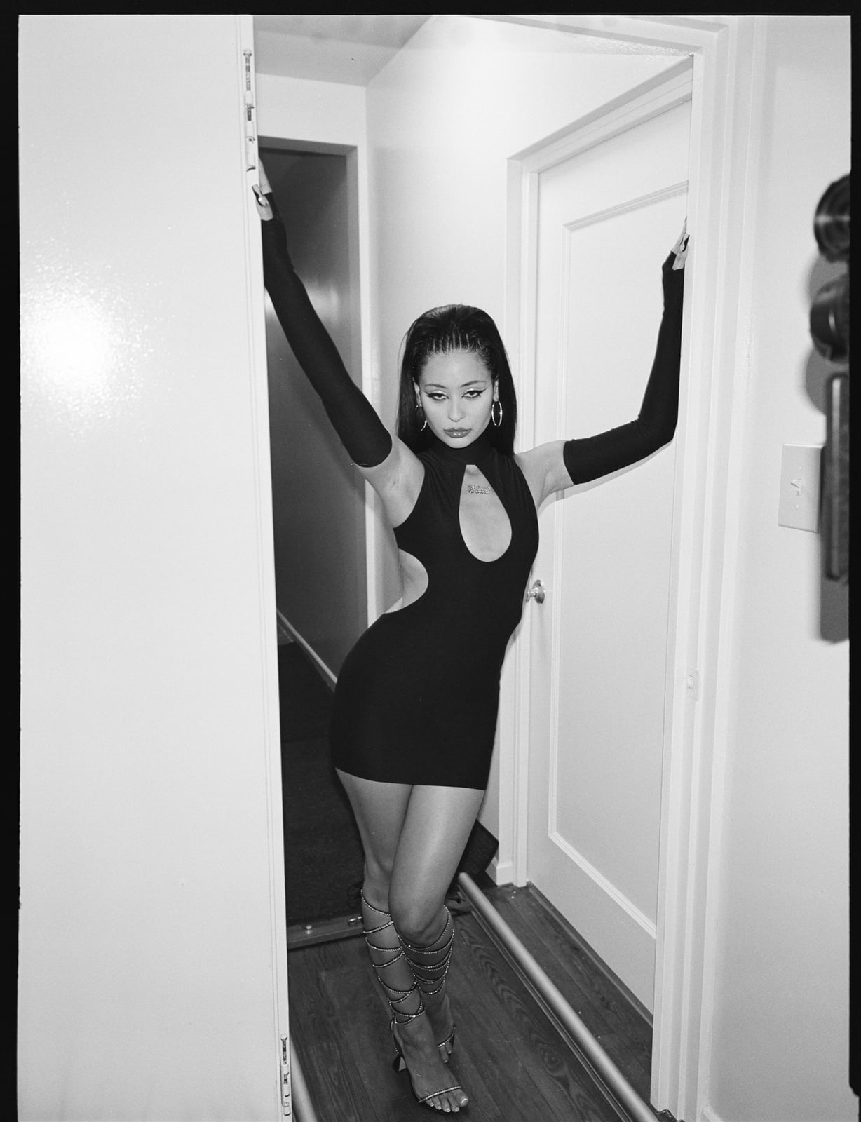 Black Cut-Out Mini Dress with Fingerless Gloves — Classy Euphoria Outfits
