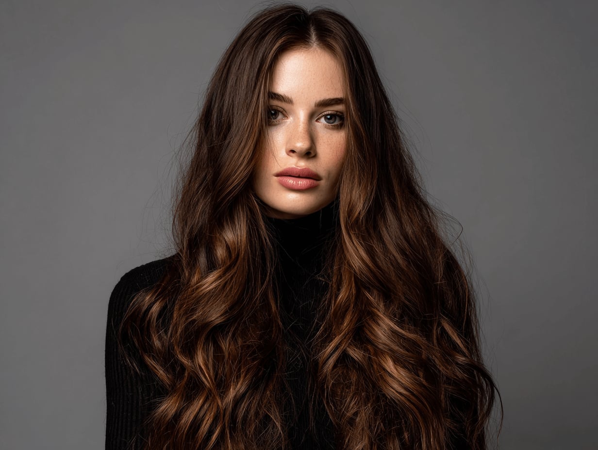 Mid-Back Dark Brown Wavy Hair With темно-каштановый с мелированием — Classy Everyday Hairstyles