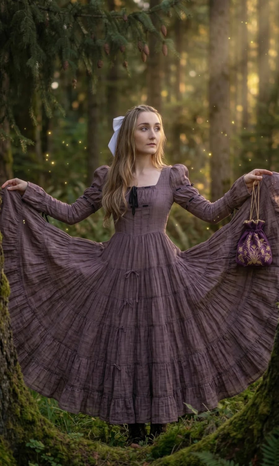 Muted Brown Tiered Dress with Whimsical Accessories — Classy Fairycore Outfits