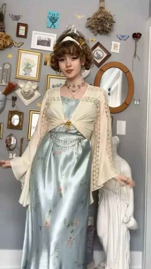 Pale Blue Satin Slip Dress with Lace-Trimmed Cardigan — Classy Fairycore Outfits