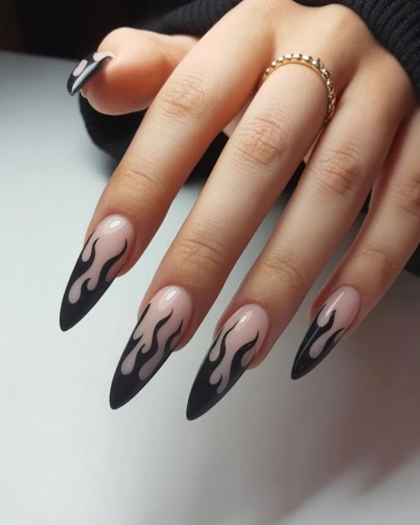 Sharp Black Flame Art Long Stiletto Nails Sharp Black Flame Art Long Stiletto Nails — Classy Flame Nails