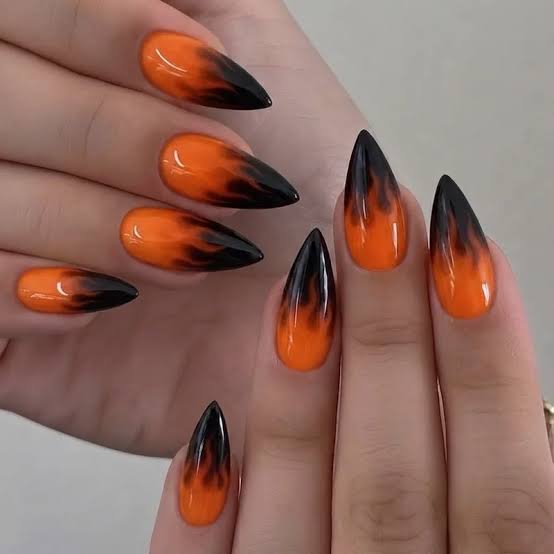 Metallic Pink Flame Motif Short Almond Nails Metallic Pink Flame Motif Short Almond Nails — Classy Flame Nails