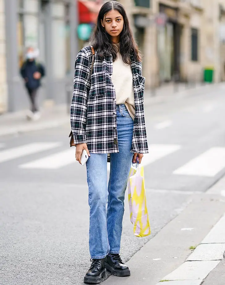 Green Black Plaid Flannel With Cream Knit Sweater Green Black Plaid Flannel With Cream Knit Sweater — Classy Flannel Outfits