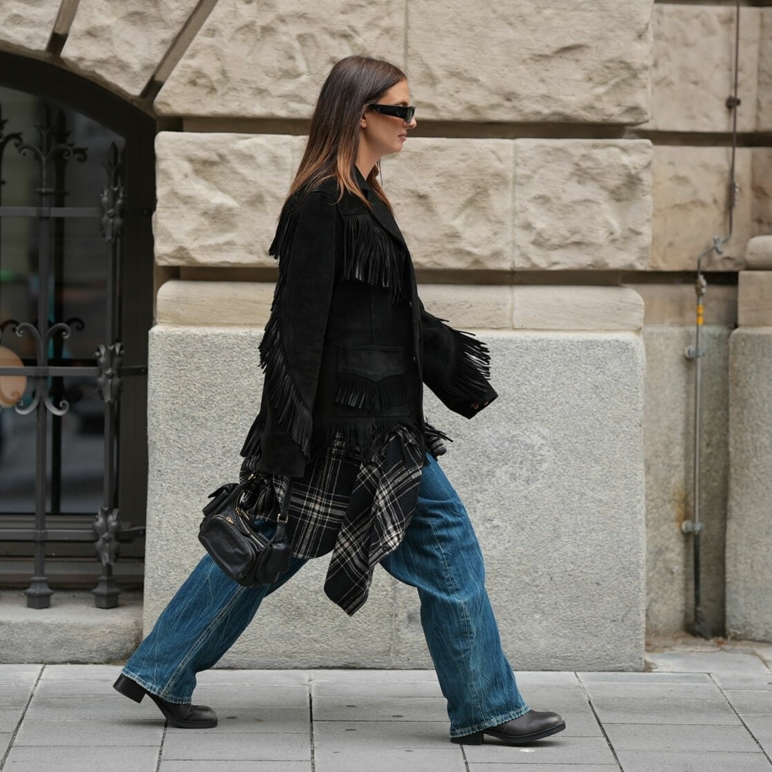 Plaid Shirt With Black Fringed Jacket Plaid Shirt With Black Fringed Jacket — Classy Flannel Outfits