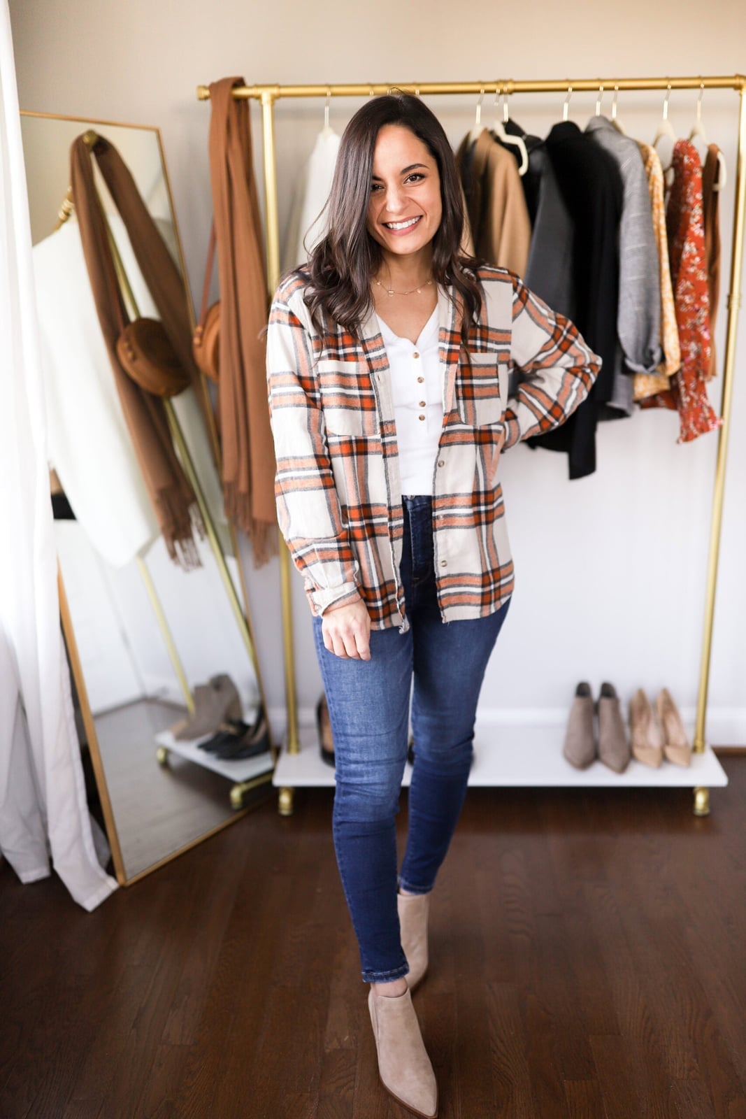 Orange Cream Plaid Flannel With Henley Orange Cream Plaid Flannel With Henley — Classy Flannel Outfits