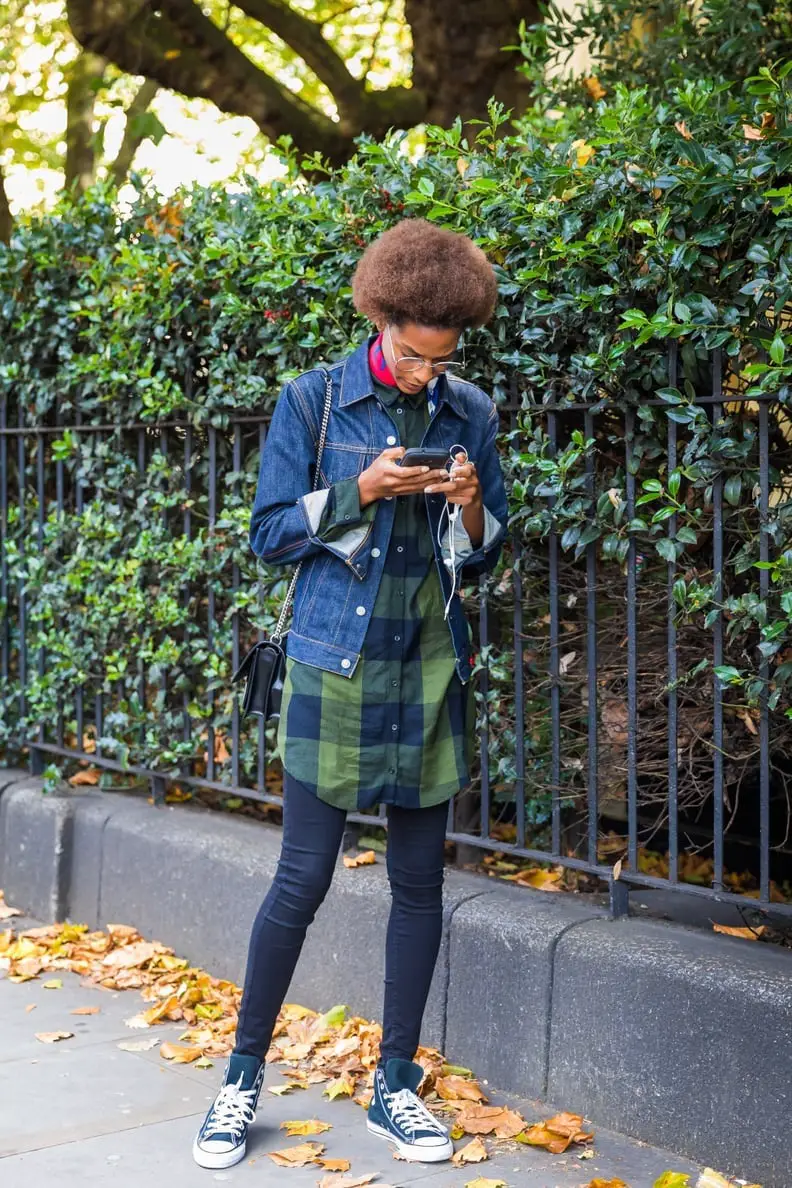 Green Plaid Tunic Flannel Under Denim Jacket Green Plaid Tunic Flannel Under Denim Jacket — Classy Flannel Outfits