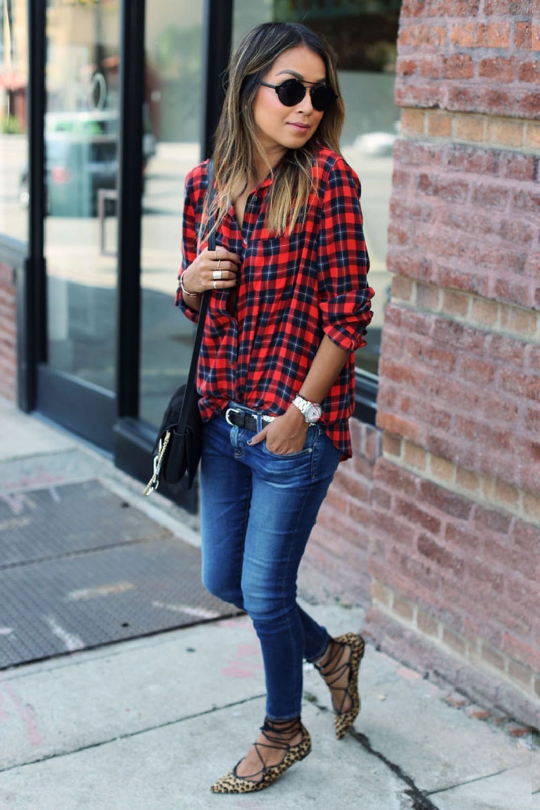 Red Blue Plaid Flannel Tied At Waist Red Blue Plaid Flannel Tied At Waist — Classy Flannel Outfits