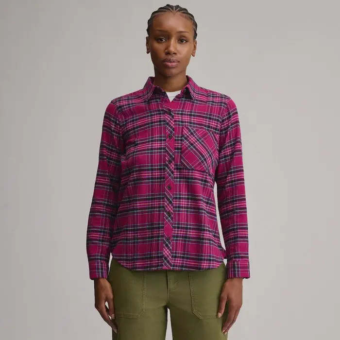 Vibrant Pink Black Plaid Flannel Shirt With Button-Down Front Vibrant Pink Black Plaid Flannel Shirt With Button-Down Front — Classy Flannel Outfits