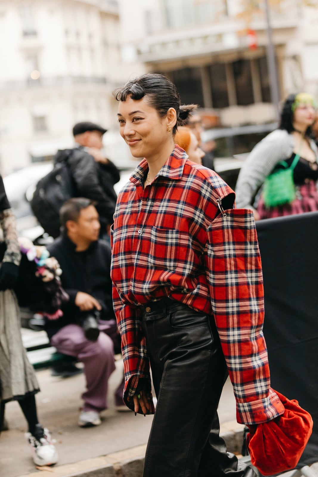 Red Blue White Plaid Flannel With Cut-Out Shoulders Red Blue White Plaid Flannel With Cut-Out Shoulders — Classy Flannel Outfits
