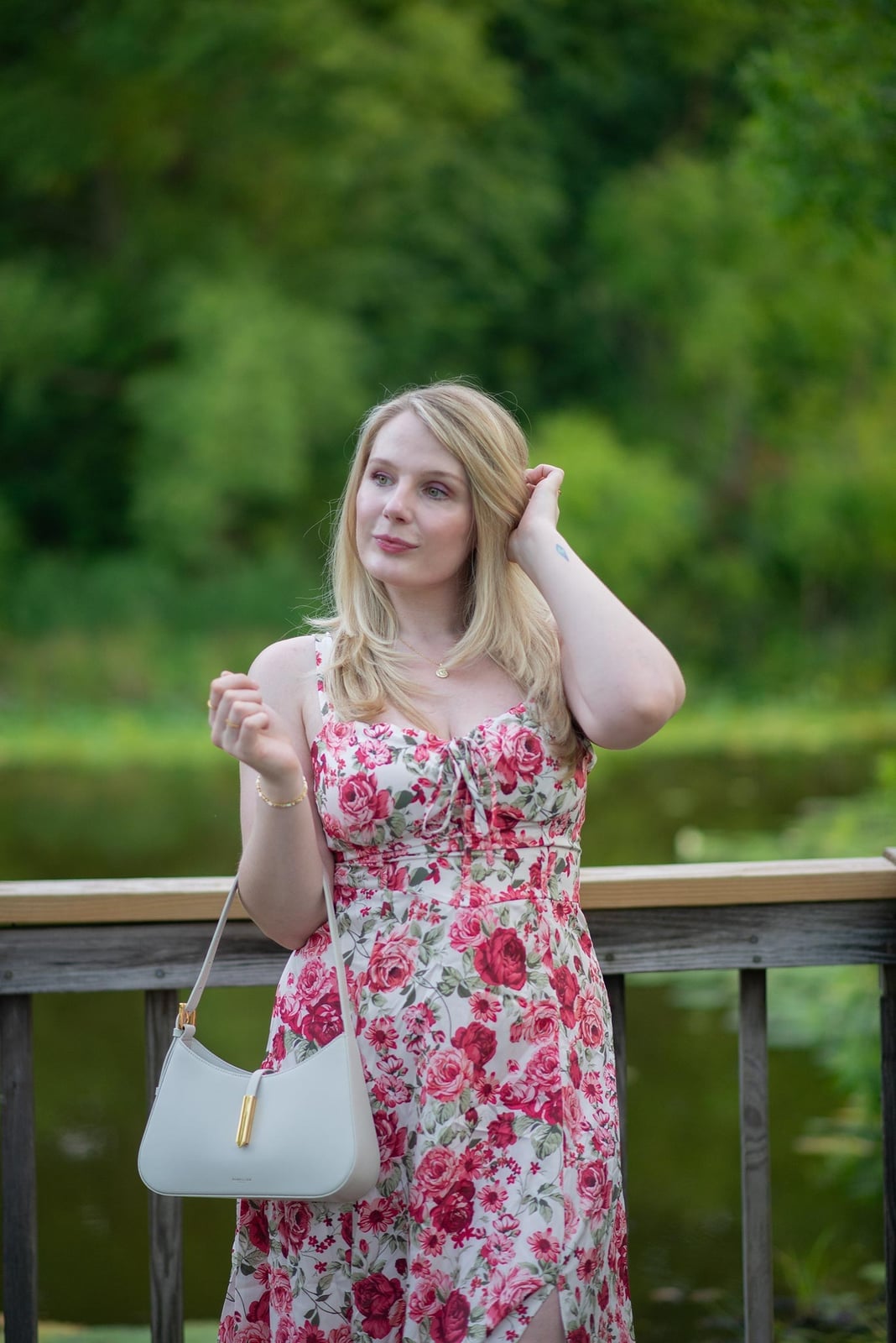White Midi Dress with Red and Pink Roses White Midi Dress with Red and Pink Roses — Classy Floral Outfits