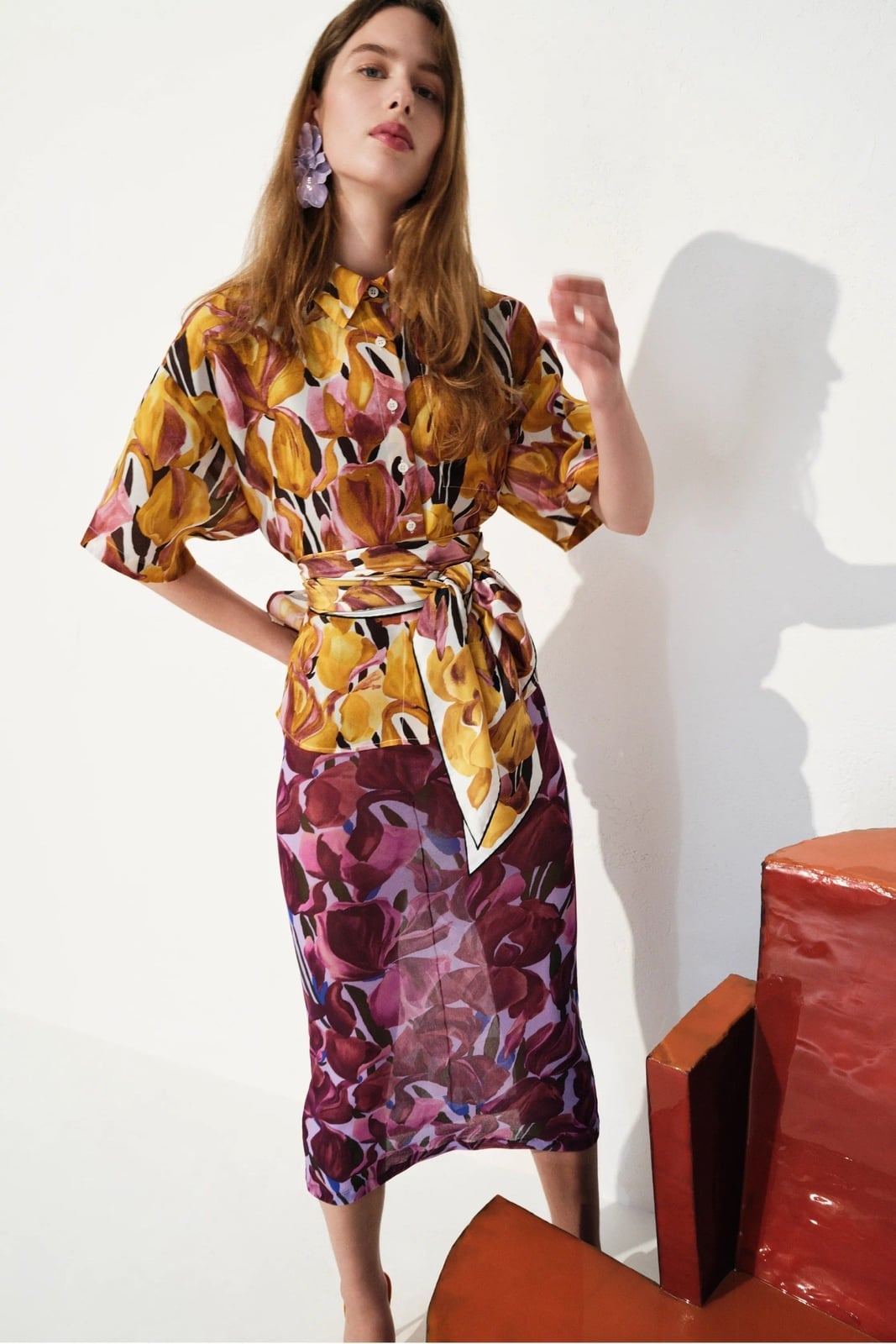 Bold Floral Print Shirt and Sheer Skirt Set Bold Floral Print Shirt and Sheer Skirt Set — Classy Floral Outfits
