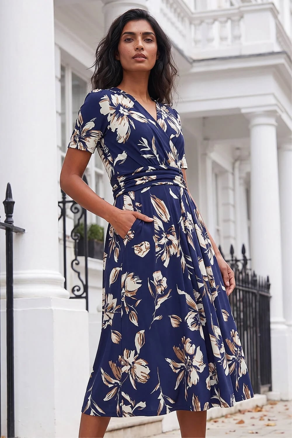 Navy Floral Wrap Dress for Day to Night Navy Floral Wrap Dress for Day to Night — Classy Floral Outfits
