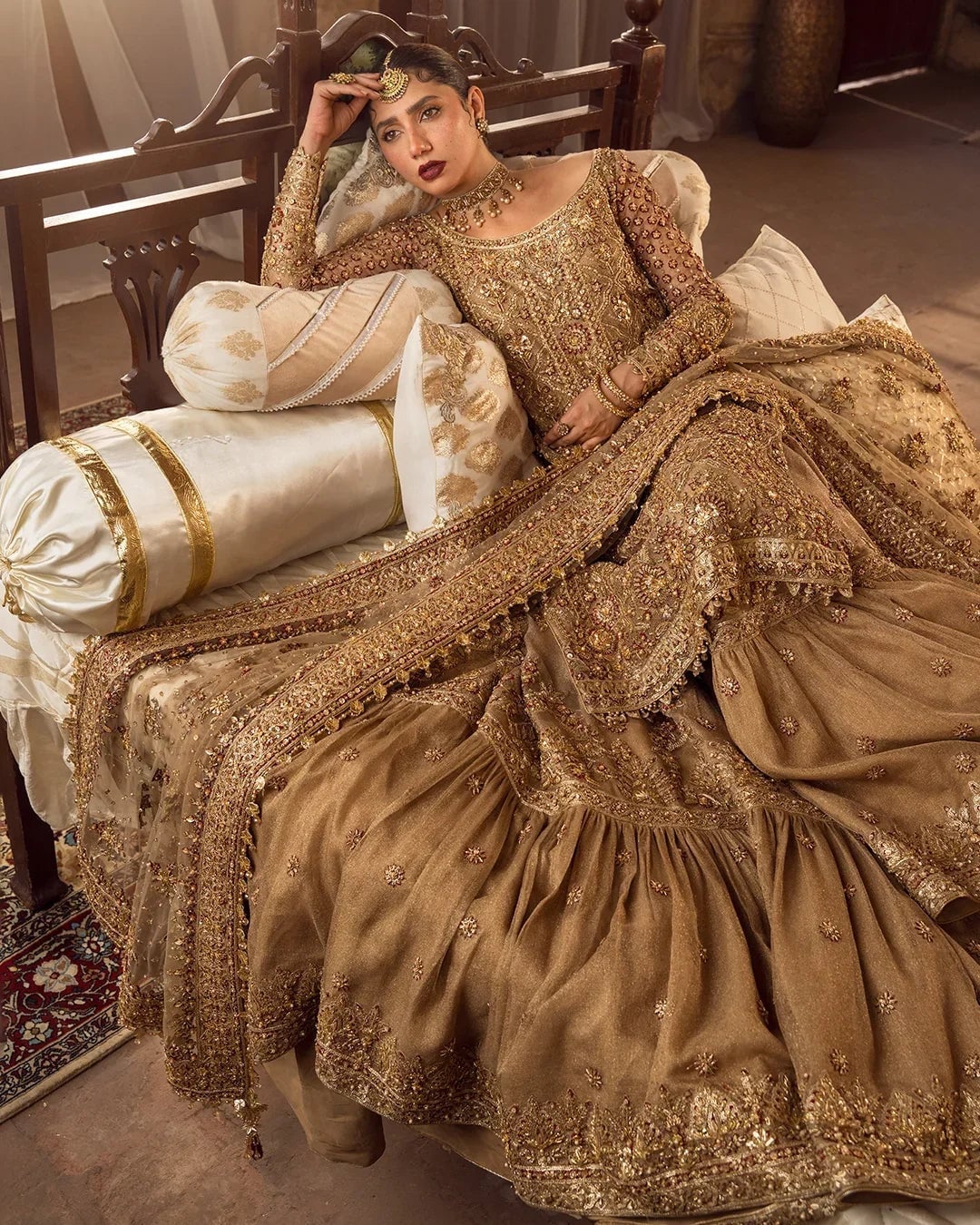 Gold and Beige Embellished Tiered Skirt Dress — Classy Formal Outfits