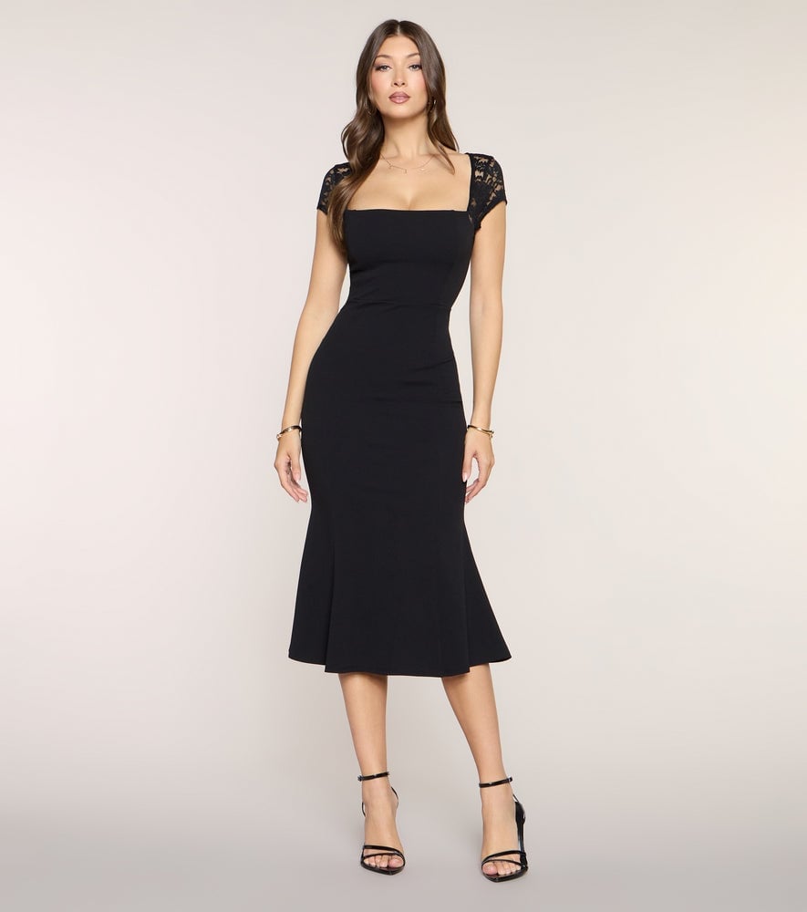 Burgundy Embroidered Midi Dress with Mesh Detail — Classy Formal Outfits