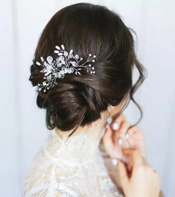 Low Bun With Crystal And Pearl Accessory — Classy Formal Updos