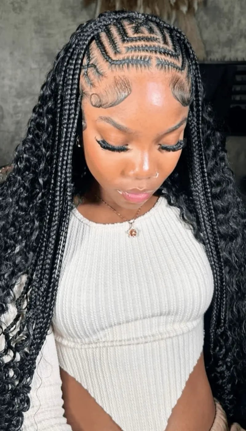 Black Fulani Braids With Defined Scalp Patterns And Curls — Classy Fulani Braids with Curls