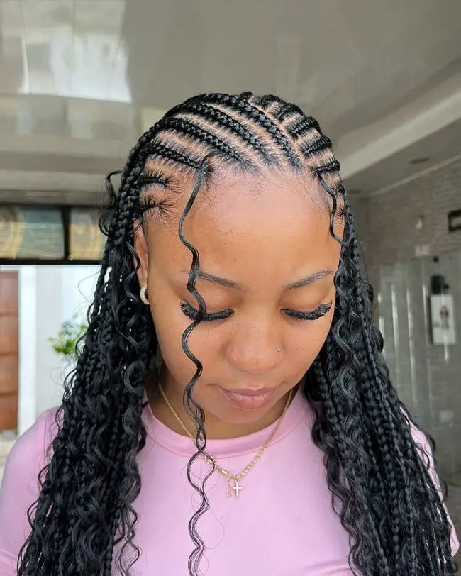 Black Fulani Braids With Detailed Scalp Designs And Curls — Classy Fulani Braids with Curls