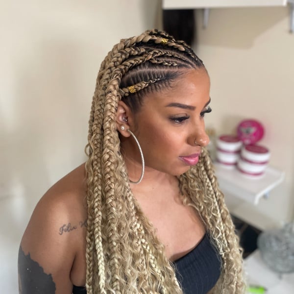 Blonde Fulani Braids With Golden Beads — Classy Fulani Braids with Curls
