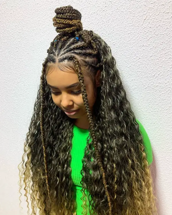 Ombre Fulani Braids With Half-Up Top Knot — Classy Fulani Braids with Curls