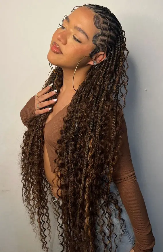 Brown Fulani Braids With Blonde Highlights And Curls — Classy Fulani Braids with Curls