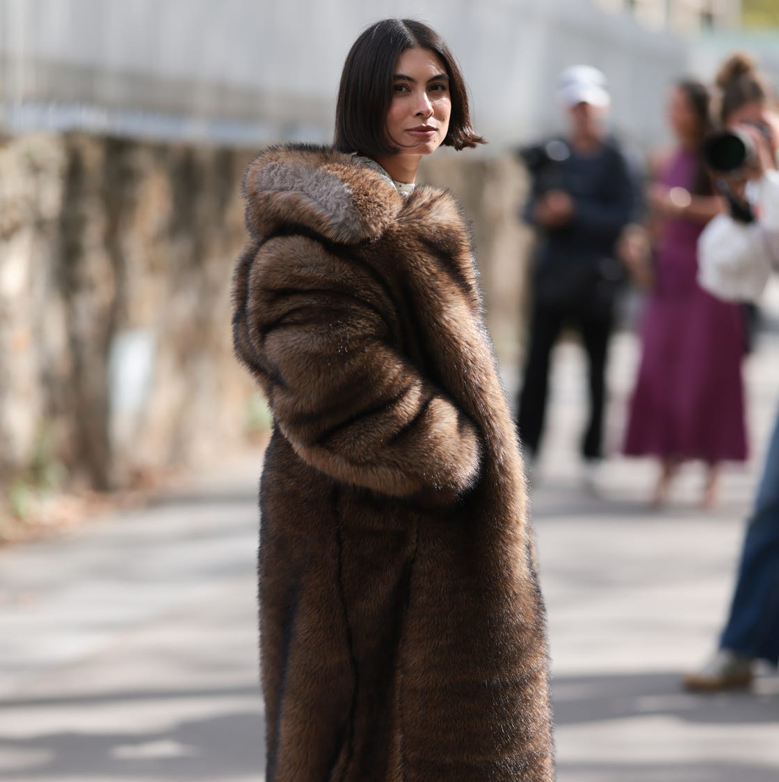 Maxi Length Brown Faux Fur Coat for Dramatic Impact — Classy Fur Outfits