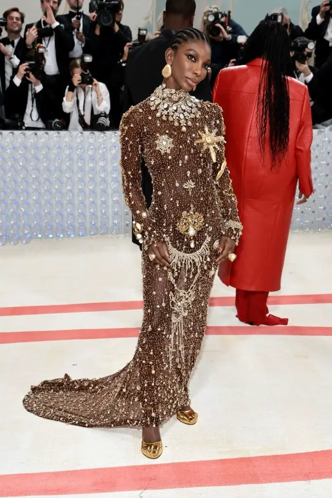 Long-sleeved Embellished Gown with Gold and Brown Sequins Long-sleeved Embellished Gown with Gold and Brown Sequins — Classy Gala Outfits