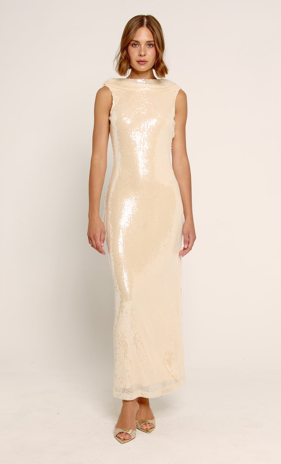 Pale Yellow Sequin Dress with Cowl Neckline Pale Yellow Sequin Dress with Cowl Neckline — Classy Glitter Dresses