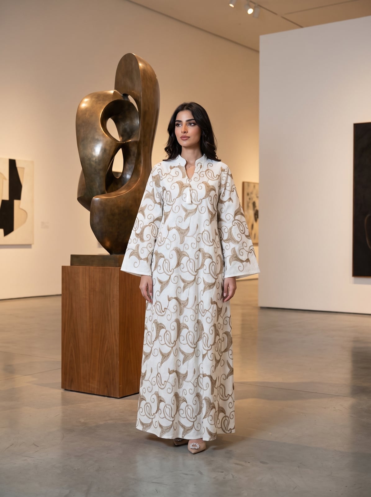White Kaftan Dress With Gold Embroidery White Kaftan Dress With Gold Embroidery — Classy Gold Outfits