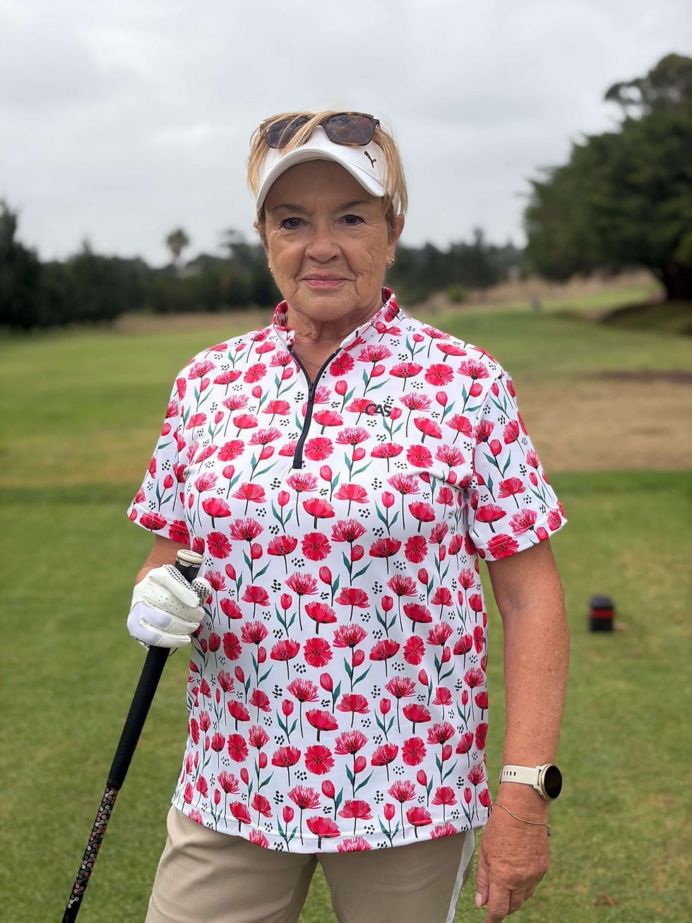 Floral Print Polo and Beige Trousers — Classy Golf Outfits