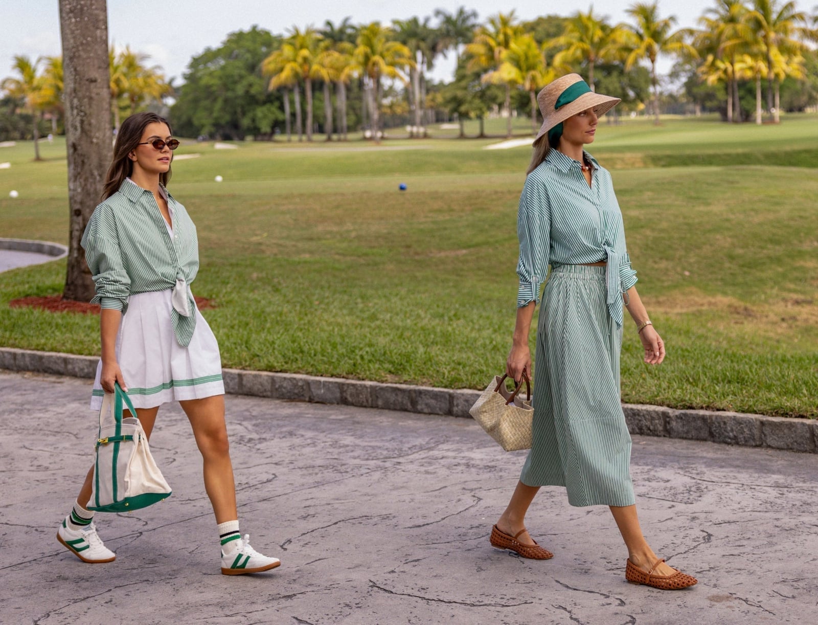 Green and White Striped Matching Set With Relaxed Fit — Classy Golf Outfits