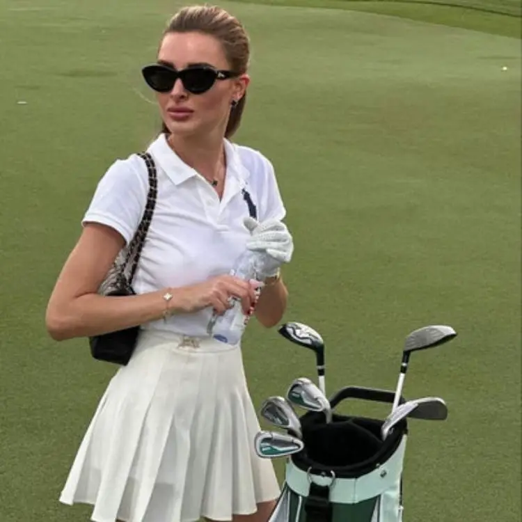 White Polo and Pleated Mini Skirt — Classy Golf Outfits